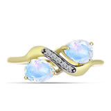 Inel din Argint 925 Placat cu Aur ( 2.41 grame ) cu Piatra Lunii Curcubeu și Topaz Alb 1.34 Carate