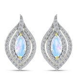 Cercei din Argint 925 Placat cu Aur ( 5.57 grame ) cu Piatra Lunii Curcubeu și Topaz Alb 3.54 Carate