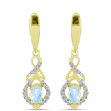 Cercei din Argint 925 Placat cu Aur ( 3.55 grame ) cu Piatra Lunii Curcubeu și Topaz Alb 1.26 Carate