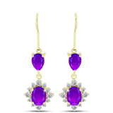 Cercei din Argint 925 Placat cu Aur ( 3.18 grame ) cu Agat Violet și Topaz Alb 4.1 Carate