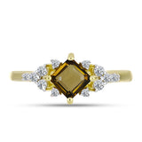Inel din Argint 925 Placat cu Aur ( 2 grame ) cu Cuarț Coniac și Topaz Alb 0.88 Carate