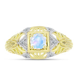 Inel din Argint 925 Placat cu Aur ( 3.53 grame ) cu Piatra Lunii Curcubeu și Topaz Alb 0.59 Carate
