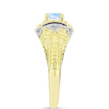 Inel din Argint 925 Placat cu Aur ( 3.53 grame ) cu Piatra Lunii Curcubeu și Topaz Alb 0.59 Carate