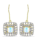 Cercei din Argint 925 Placat cu Aur ( 3.88 grame ) cu Piatra Lunii Curcubeu și Topaz Alb 2.8 Carate