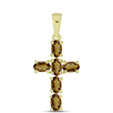 Cruce Pandantiv din Argint 925 Placat cu Aur ( 1.39 grame ) cu Cuarț Coniac 1.2 Carate