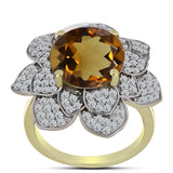 Inel din Argint 925 Placat cu Aur ( 5.87 grame ) cu Cuarț Coniac și Topaz Alb 6.26 Carate