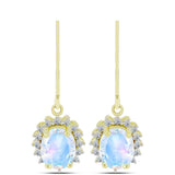 Cercei din Argint 925 Placat cu Aur ( 2.68 grame ) cu Piatra Lunii Curcubeu și Topaz Alb 3.63 Carate