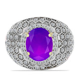 Inel din Argint 925 Placat cu Aur ( 5.96 grame ) cu Agat Violet și Topaz Alb 2.69 Carate