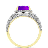 Inel din Argint 925 Placat cu Aur ( 5.96 grame ) cu Agat Violet și Topaz Alb 2.69 Carate