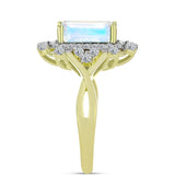 Inel din Argint 925 Placat cu Aur ( 3.9 grame ) cu Piatra Lunii Curcubeu și Topaz Alb 3.46 Carate