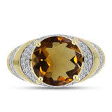 Inel din Argint 925 Placat cu Aur ( 4.84 grame ) cu Cuarț Coniac și Topaz Alb 5.82 Carate