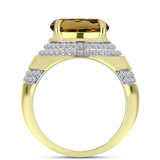 Inel din Argint 925 Placat cu Aur ( 4.84 grame ) cu Cuarț Coniac și Topaz Alb 5.82 Carate