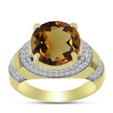 Inel din Argint 925 Placat cu Aur ( 4.84 grame ) cu Cuarț Coniac și Topaz Alb 5.82 Carate