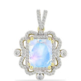 Pandantiv din Argint 925 Placat cu Aur ( 2.85 grame ) cu Piatra Lunii Curcubeu și Topaz Alb 4.7 Carate