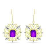 Cercei din Argint 925 Placat cu Aur ( 5.5 grame ) cu Agat Violet și Topaz Alb 4.44 Carate