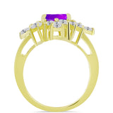 Inel din Argint 925 Placat cu Aur ( 4.74 grame ) cu Agat Violet și Topaz Alb 2.93 Carate