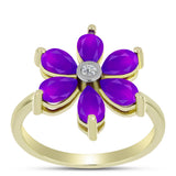 Inel din Argint 925 Placat cu Aur ( 4.01 grame ) cu Agat Violet și Topaz Alb 2.19 Carate