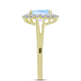 Inel din Argint 925 Placat cu Aur ( 2.89 grame ) cu Piatra Lunii Curcubeu și Topaz Alb 2.2 Carate