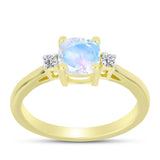 Inel din Argint 925 Placat cu Aur ( 2.46 grame ) cu Piatra Lunii Curcubeu și Topaz Alb 0.97 Carate