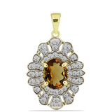 Pandantiv din Argint 925 Placat cu Aur ( 2.6 grame ) cu Cuarț Coniac și Topaz Alb 2.19 Carate