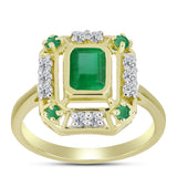 Inel din Argint 925 Placat cu Aur ( 3.7 grame ) cu Smarald Brazilian și Topaz Alb 1.51 Carate