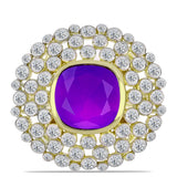 Inel din Argint 925 Placat cu Aur ( 4.79 grame ) cu Agat Violet și Topaz Alb 3.57 Carate