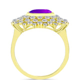 Inel din Argint 925 Placat cu Aur ( 4.79 grame ) cu Agat Violet și Topaz Alb 3.57 Carate