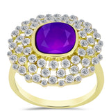 Inel din Argint 925 Placat cu Aur ( 4.79 grame ) cu Agat Violet și Topaz Alb 3.57 Carate