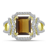 Inel din Argint 925 Placat cu Aur ( 4.43 grame ) cu Cuarț Coniac și Topaz Alb 3.62 Carate