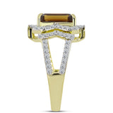 Inel din Argint 925 Placat cu Aur ( 4.43 grame ) cu Cuarț Coniac și Topaz Alb 3.62 Carate