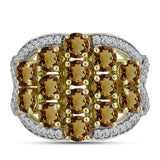 Inel din Argint 925 Placat cu Aur ( 6.81 grame ) cu Cuarț Coniac și Topaz Alb 4.09 Carate
