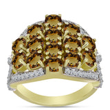 Inel din Argint 925 Placat cu Aur ( 6.81 grame ) cu Cuarț Coniac și Topaz Alb 4.09 Carate
