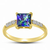 Inel din Argint 925 Placat cu Aur ( 2.22 grame ) cu Topaz Mistic și Topaz Alb 1.55 Carate