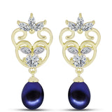 Cercei din Argint 925 Placat cu Aur ( 3.85 grame ) cu Perlă de Cultură Neagră și Topaz Alb 5.85 Carate