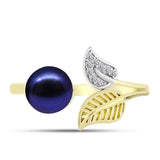 Inel din Argint 925 Placat cu Aur ( 2.61 grame ) cu Perlă de Cultură Neagră și Topaz Alb 2.82 Carate