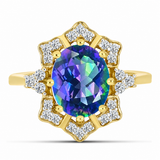 Inel din Argint 925 Placat cu Aur ( 2.84 grame ) cu Topaz Mistic și Topaz Alb 2.62 Carate
