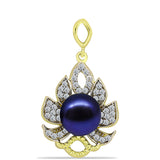 Pandantiv din Argint 925 Placat cu Aur ( 1.7 grame ) cu Perlă de Cultură Neagră și Topaz Alb 3.03 Carate