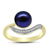 Inel din Argint 925 Placat cu Aur ( 2.59 grame ) cu Perlă de Cultură Neagră și Topaz Alb 2.86 Carate