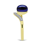 Inel din Argint 925 Placat cu Aur ( 2.59 grame ) cu Perlă de Cultură Neagră și Topaz Alb 2.86 Carate