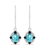 Cercei din Argint 925 ( 1.98 grame ) cu Cuarț Paraiba și Spinel Negru 1.8 Carate