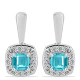 Cercei din Argint 925 ( 3.14 grame ) cu Cuarț Paraiba și Topaz Alb 0.91 Carate