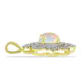 Pandantiv din Argint 925 Placat cu Aur ( 2.68 grame ) cu Opal Welo și Topaz Alb 1.7 Carate