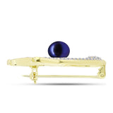 Broşă din Argint 925 Placat cu Aur ( 4.74 grame ) cu Perlă de Cultură Neagră și Topaz Alb 3.6 Carate