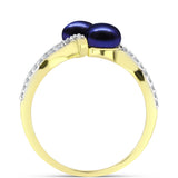 Inel din Argint 925 Placat cu Aur ( 3.07 grame ) cu Perlă de Cultură Neagră și Topaz Alb 3.04 Carate