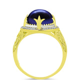 Inel din Argint 925 Placat cu Aur ( 2.75 grame ) cu Perlă de Cultură Neagră și Topaz Alb 5.88 Carate