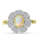 Inel din Argint 925 Placat cu Aur ( 4.22 grame ) cu Opal Welo și Topaz Alb 0.85 Carate