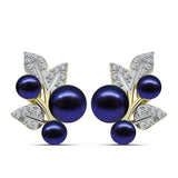 Cercei din Argint 925 Placat cu Aur ( 4.8 grame ) cu Perlă de Cultură Neagră și Topaz Alb 5.55 Carate