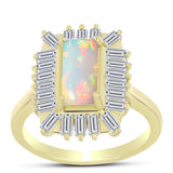 Inel din Argint 925 Placat cu Aur ( 3.8 grame ) cu Opal Welo și Zircon Alb 2.71 Carate