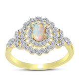 Inel din Argint 925 Placat cu Aur ( 2.96 grame ) cu Opal Welo și Topaz Alb 0.9 Carate