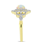 Inel din Argint 925 Placat cu Aur ( 2.96 grame ) cu Opal Welo și Topaz Alb 0.9 Carate